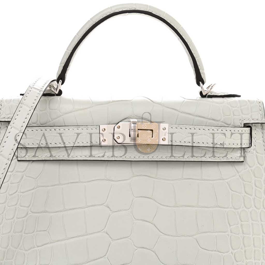 HERMÈS MASTER  MATTE ALLIGATOR MINI KELLY II SELLIER GRIS NEVE (19*12*5.5cm) 